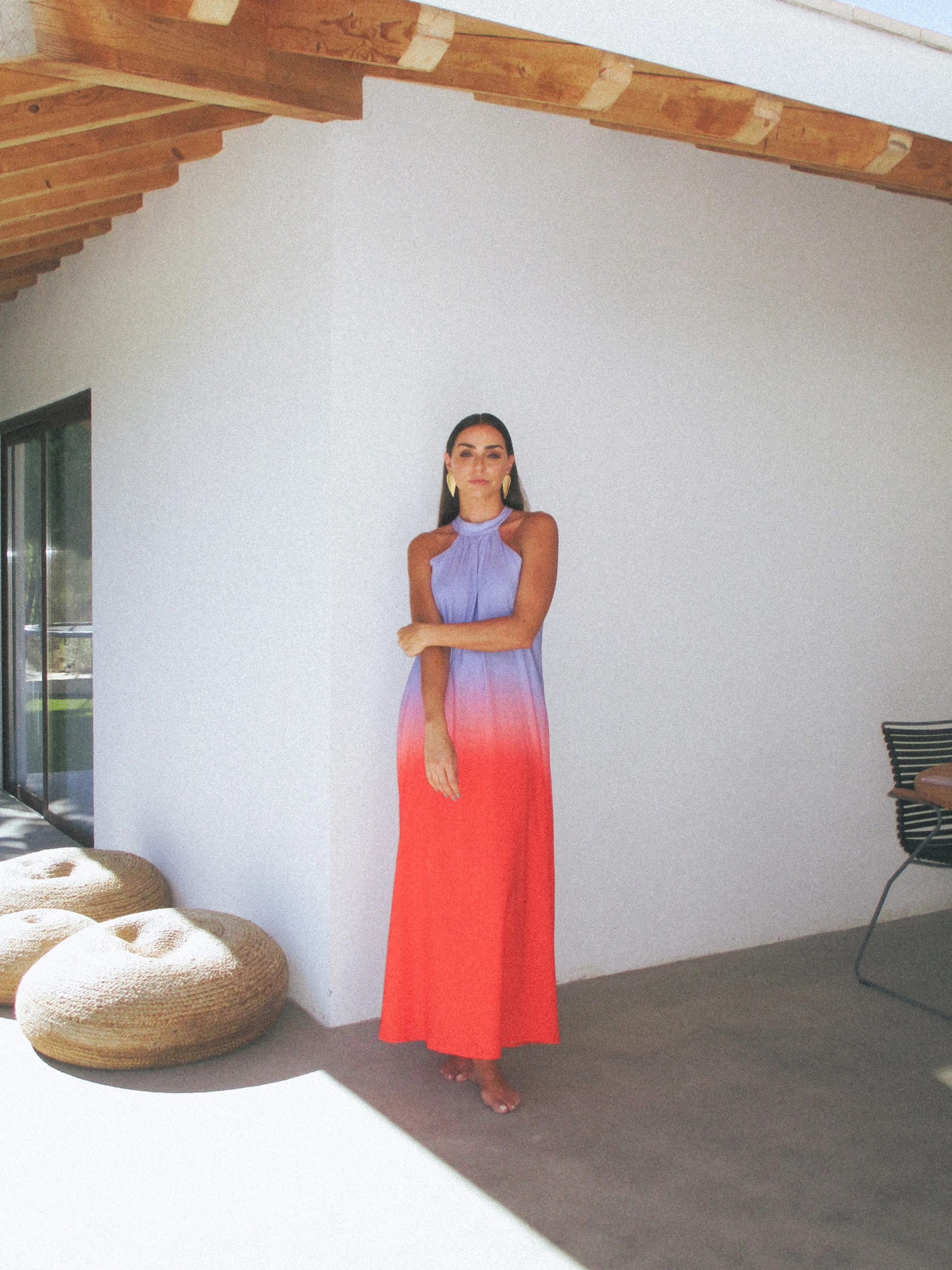 sessão fotográfica de moda Fashion Photoshoot for SIENNA INSPO with Vanessa Martins for summer capsule collection with long gradient dress pink and orange