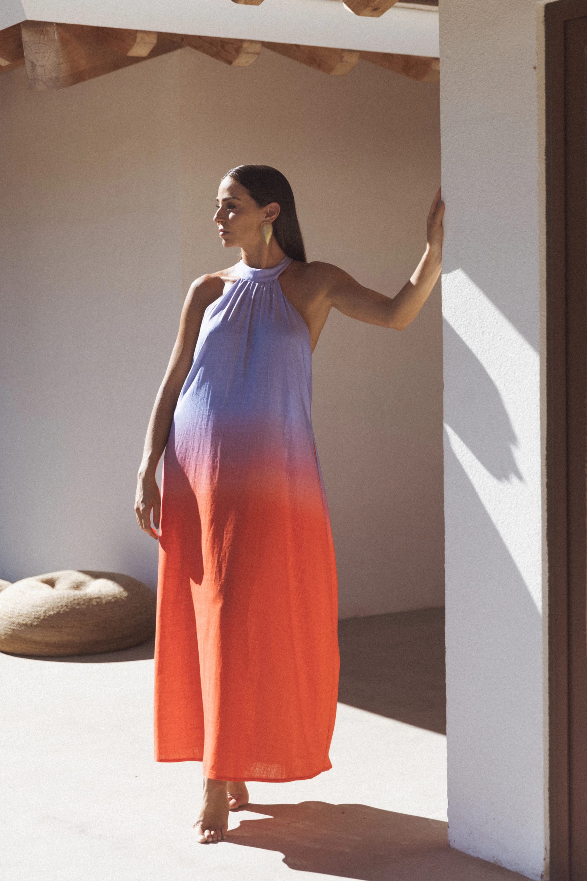 SIENNA X VANESSA MARTINS Fashion Photoshoot for SIENNA INSPO with Vanessa Martins for summer capsule collection with long gradient dress pink and orange